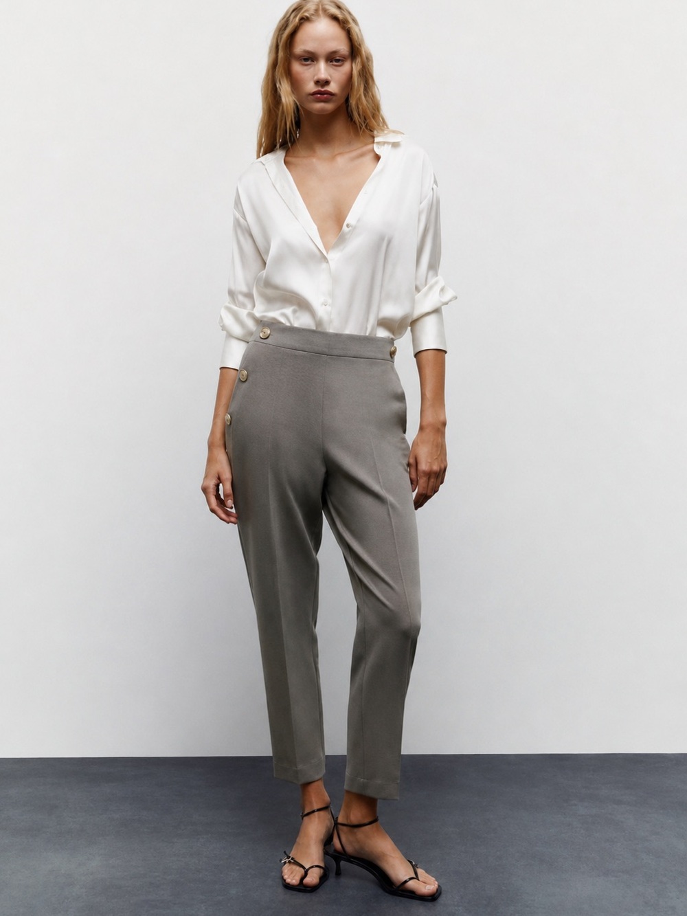 Zara High-Waist Ankle Pants With Gold Buttons